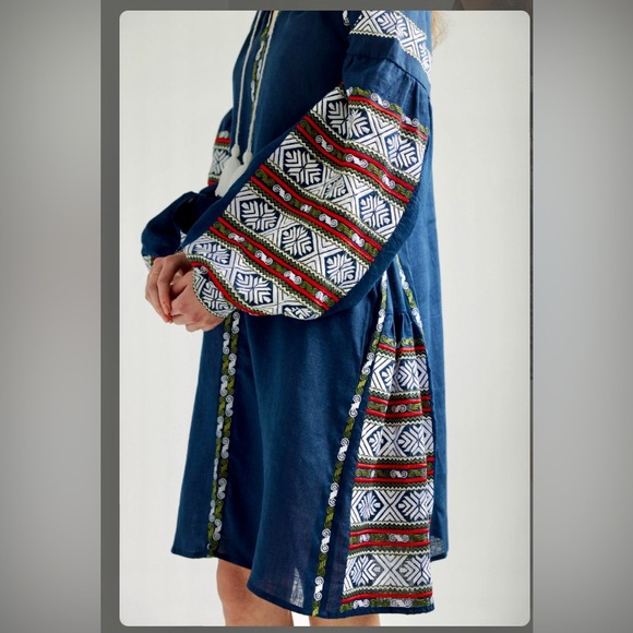 NEW  100% Linen, Vyshyta Boho Dress - Slavic traditional embroidered detailing 💙 - Picture 3 of 9